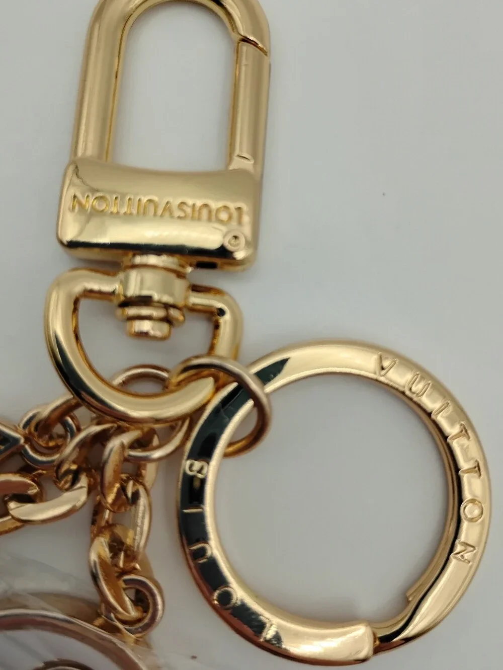 Louis Vuitton Gold & Pink LV Charm Keychain Authentic